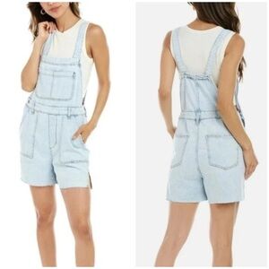 WeWoreWhat 90’s Light Wash Denim Relaxed Overall Shorts‎ Raw Hem Romper L